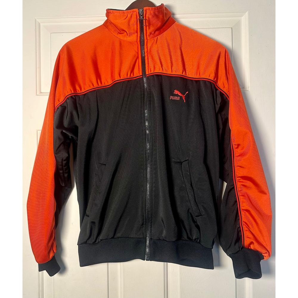 Vintage Puma Track Jacket Mens Medium‎ Orange Black Colorblock Full Zip